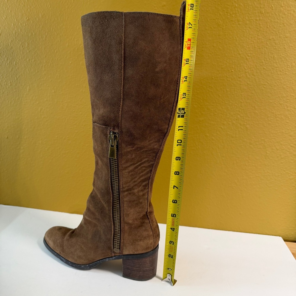 Nine West Brown Suede Knee High Boots 7.5 Boho Riding Tall Block Heel Nwolette - Picture 9 of 10